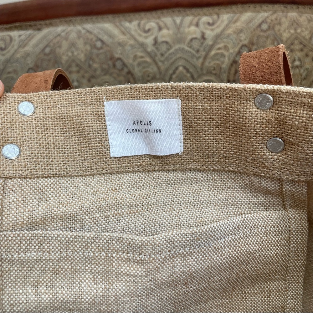 Apolis Global Citizen Market Bag Handcrafted Jute Tote Brown Leather Straps - Picture 5 of 9